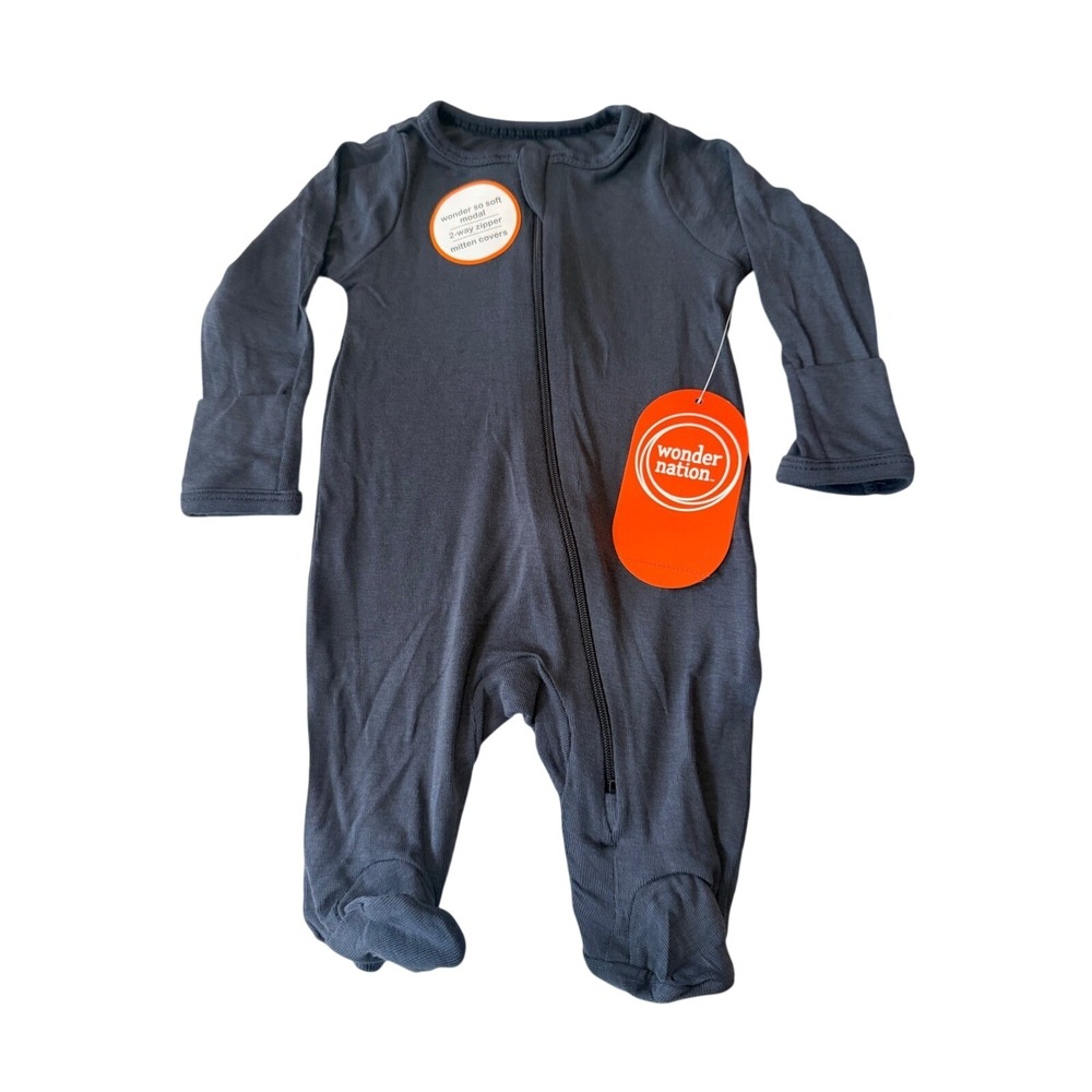 Wonder Nation Baby 2pk Modal Sleepers Stars Grey Navy 3-6M 2-Way ZipFootedSleepr - Picture 2 of 7